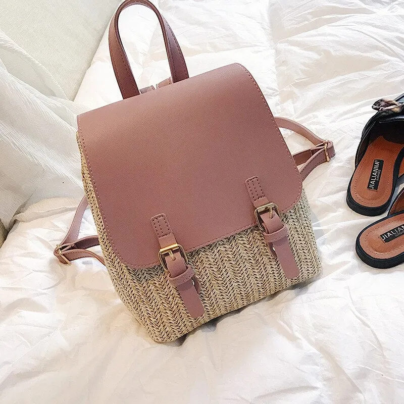 Christmas Gift casual straw backpacks for women wicker woven school bag tenage girls rattan summer beach back pack travel bags female sac 2020