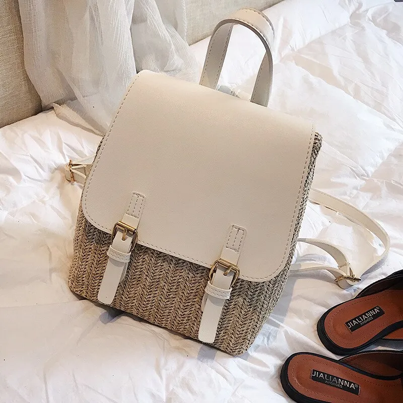 Christmas Gift casual straw backpacks for women wicker woven school bag tenage girls rattan summer beach back pack travel bags female sac 2020