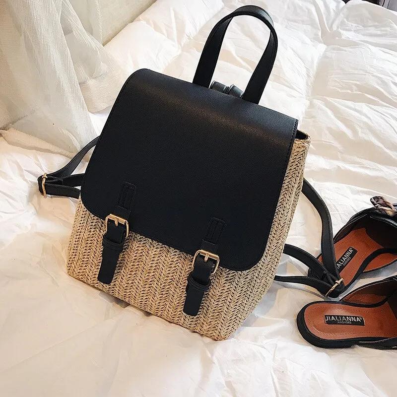 Christmas Gift casual straw backpacks for women wicker woven school bag tenage girls rattan summer beach back pack travel bags female sac 2020