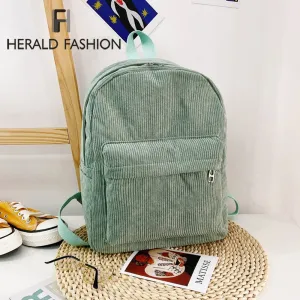 Christmas Gift Fashion Corduroy Backpack Style Soft Fabric Female Pure Colour Student Bag School Vintage Women Striped Teenage Girls Travel Bac