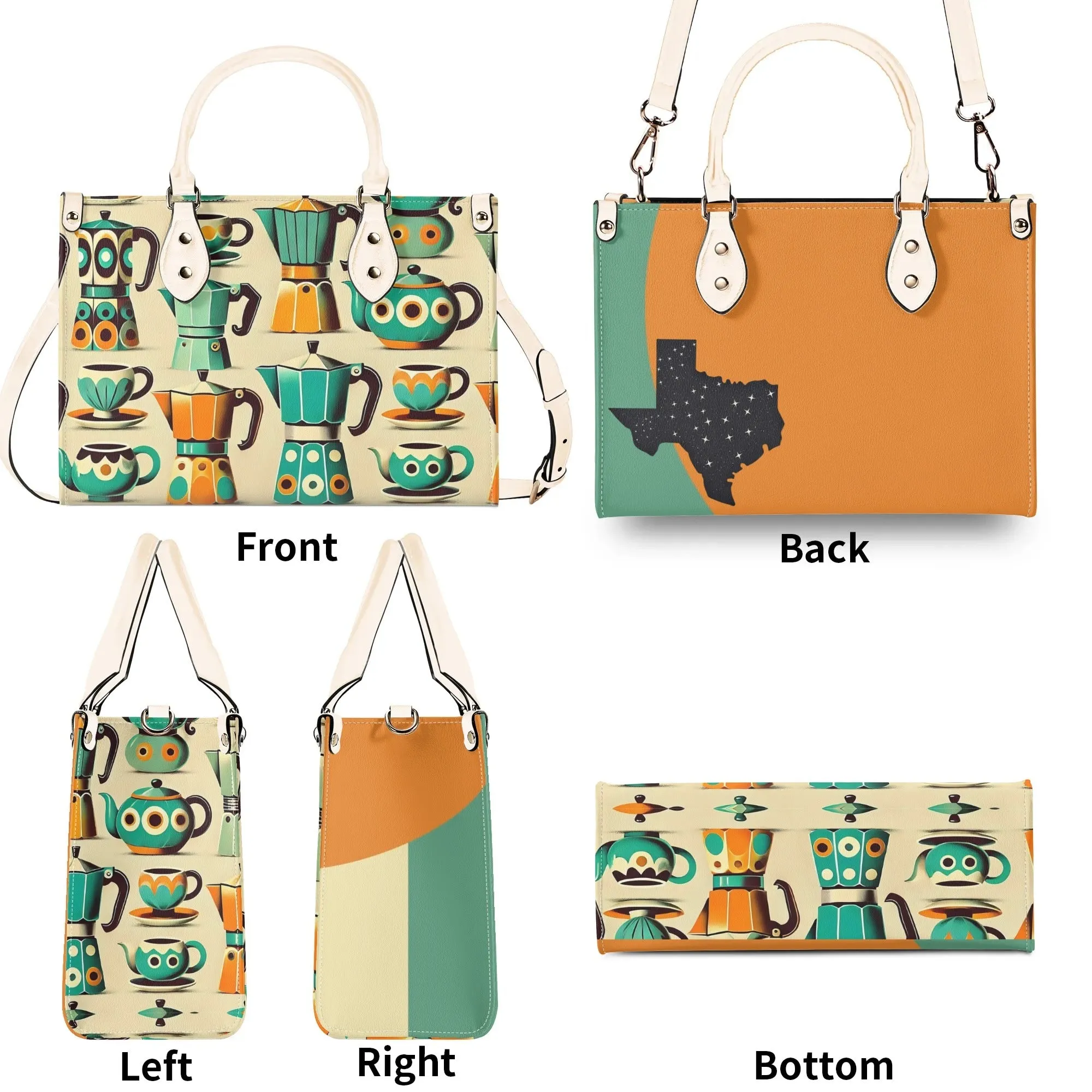 Coffee Lover, Mid Mod Kitschy Retro, State Of Texas Handbag