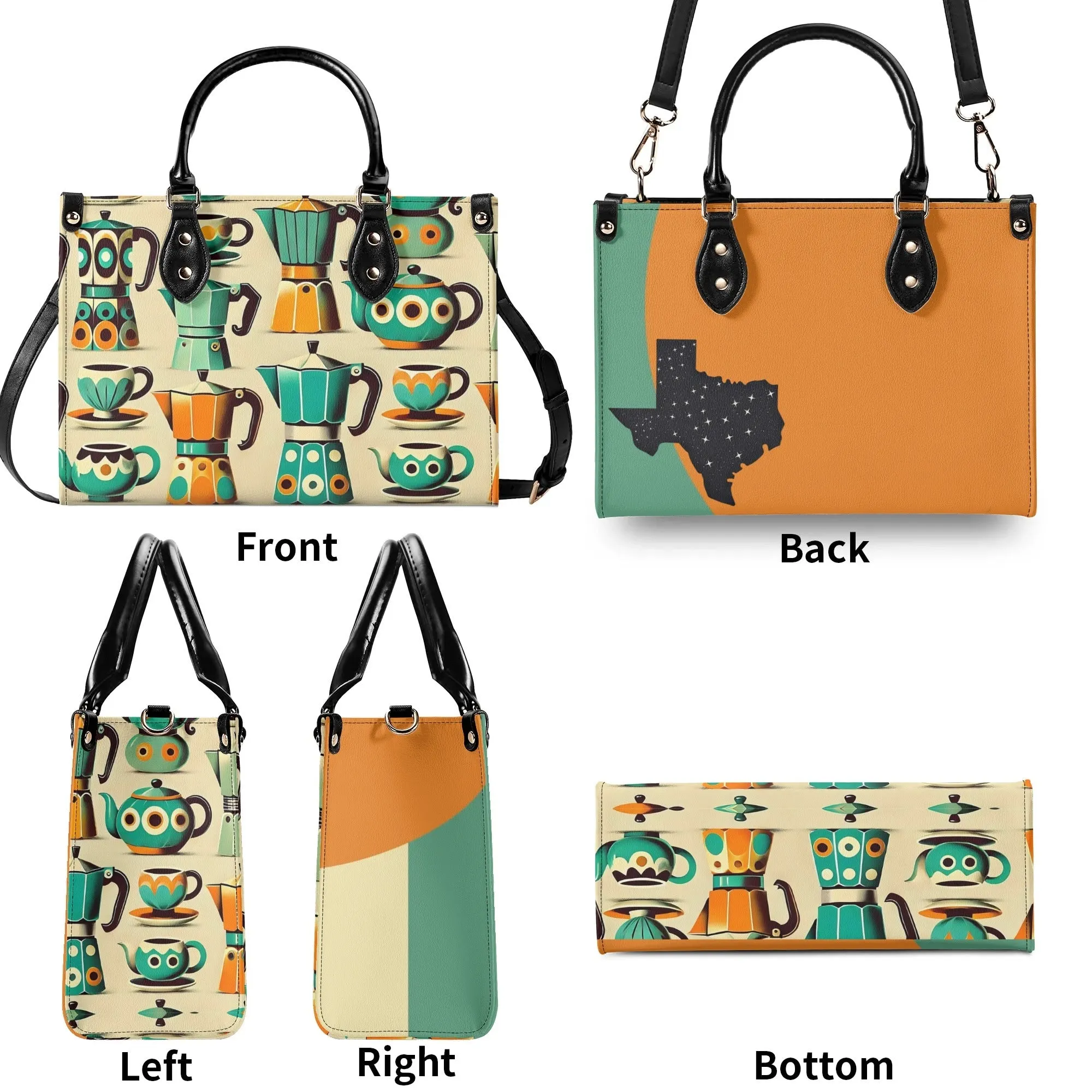 Coffee Lover, Mid Mod Kitschy Retro, State Of Texas Handbag