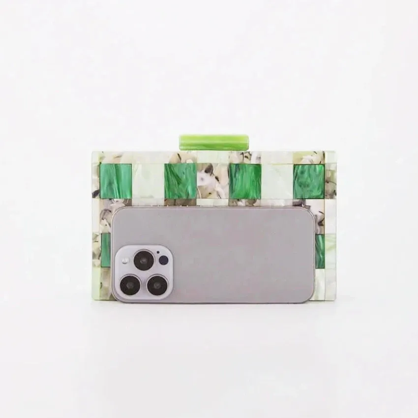 Cora Marble Checks Acrylic Box Clutch