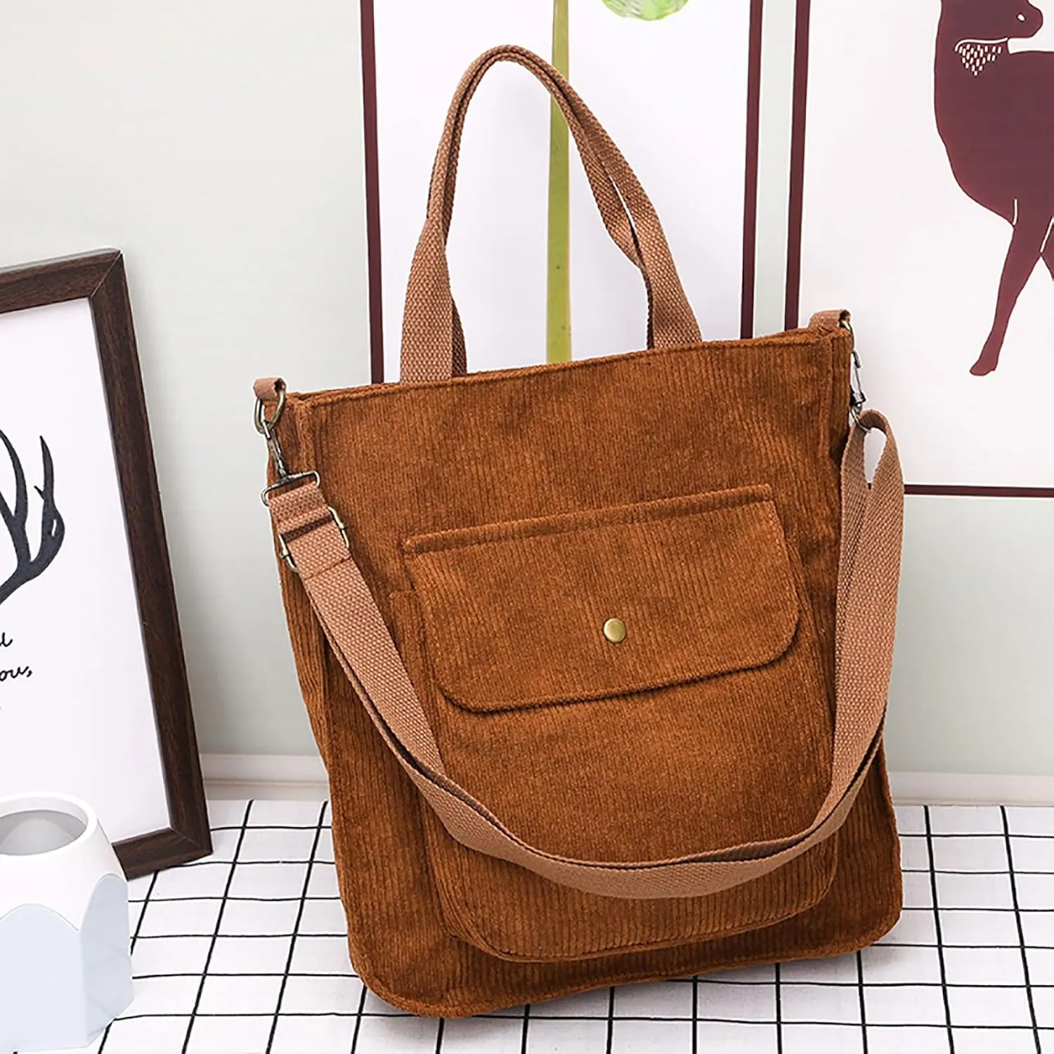 Corduroy Tote Bag Women Shoulder Bags Casual Top Handle Bag Ladies Handbags Canvas Beach Tote