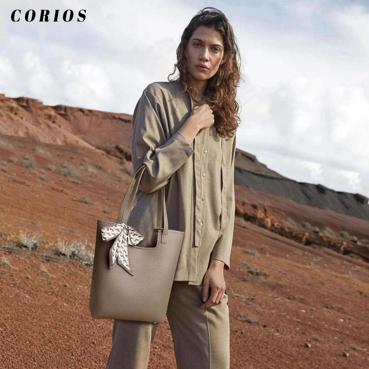 CORIOS Women's PU Leather Handbag Waterproof Shoulder Bags Elegant Shoulder Bags Handbag Retro Messenger Bag Carry Bag Lightweight Tote Bag Multifunctional Bucket Bags 2 Pieces