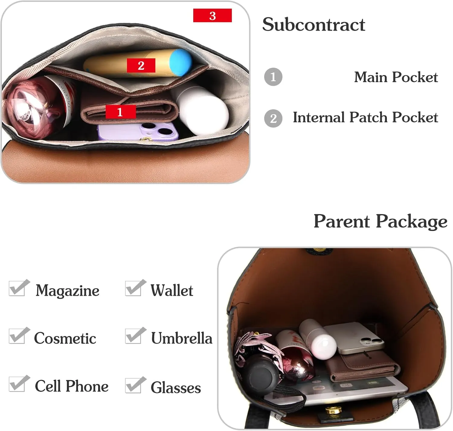 CORIOS Women's PU Leather Handbag Waterproof Shoulder Bags Elegant Shoulder Bags Handbag Retro Messenger Bag Carry Bag Lightweight Tote Bag Multifunctional Bucket Bags 2 Pieces