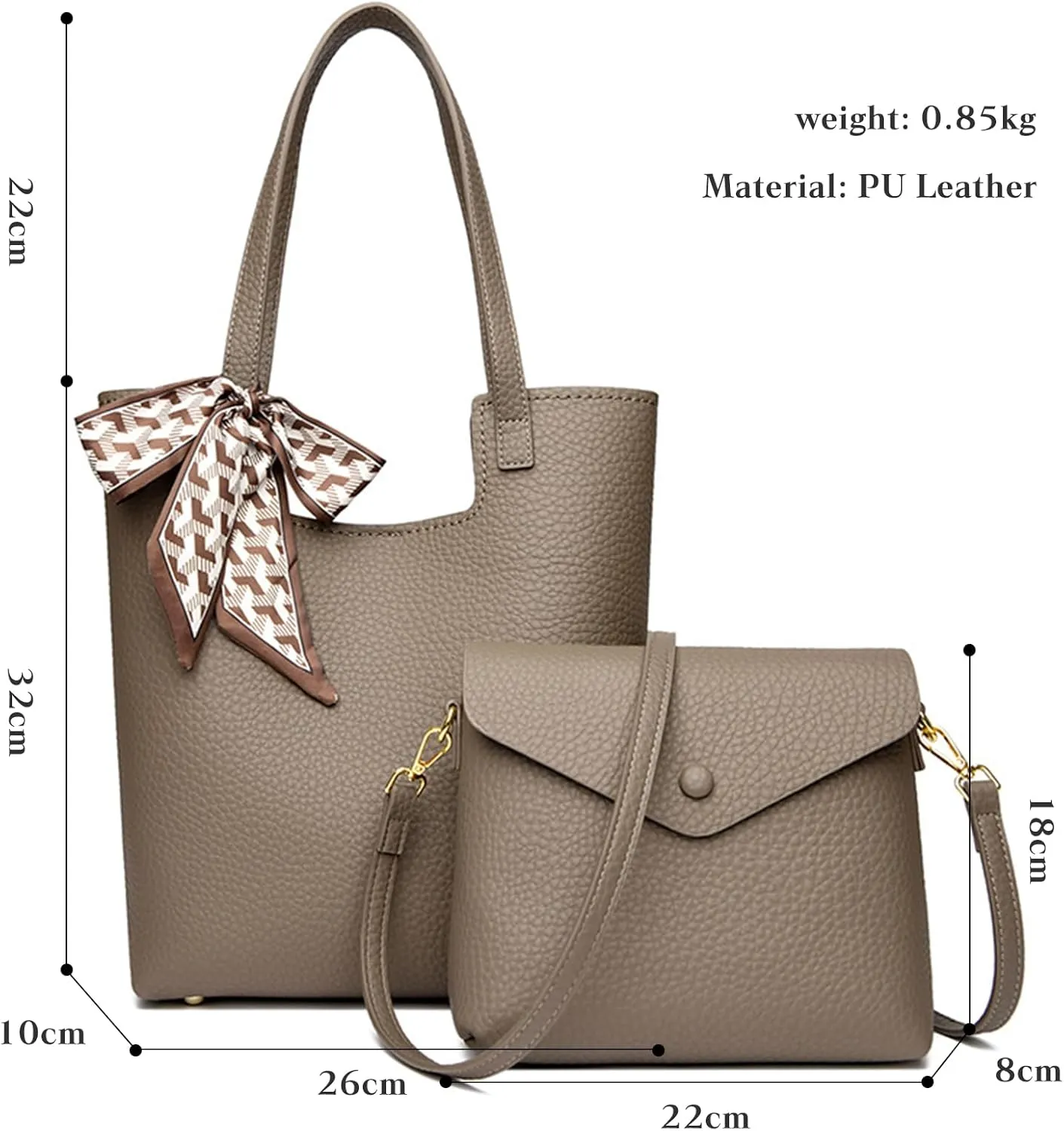 CORIOS Women's PU Leather Handbag Waterproof Shoulder Bags Elegant Shoulder Bags Handbag Retro Messenger Bag Carry Bag Lightweight Tote Bag Multifunctional Bucket Bags 2 Pieces