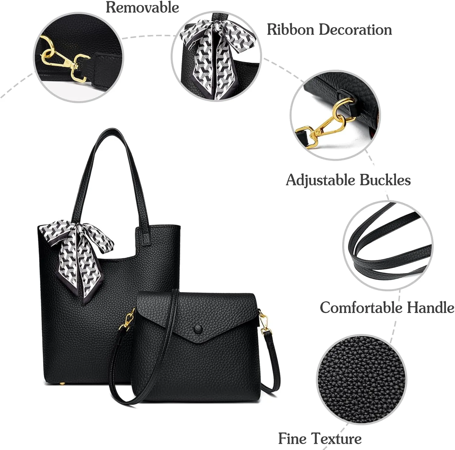 CORIOS Women's PU Leather Handbag Waterproof Shoulder Bags Elegant Shoulder Bags Handbag Retro Messenger Bag Carry Bag Lightweight Tote Bag Multifunctional Bucket Bags 2 Pieces