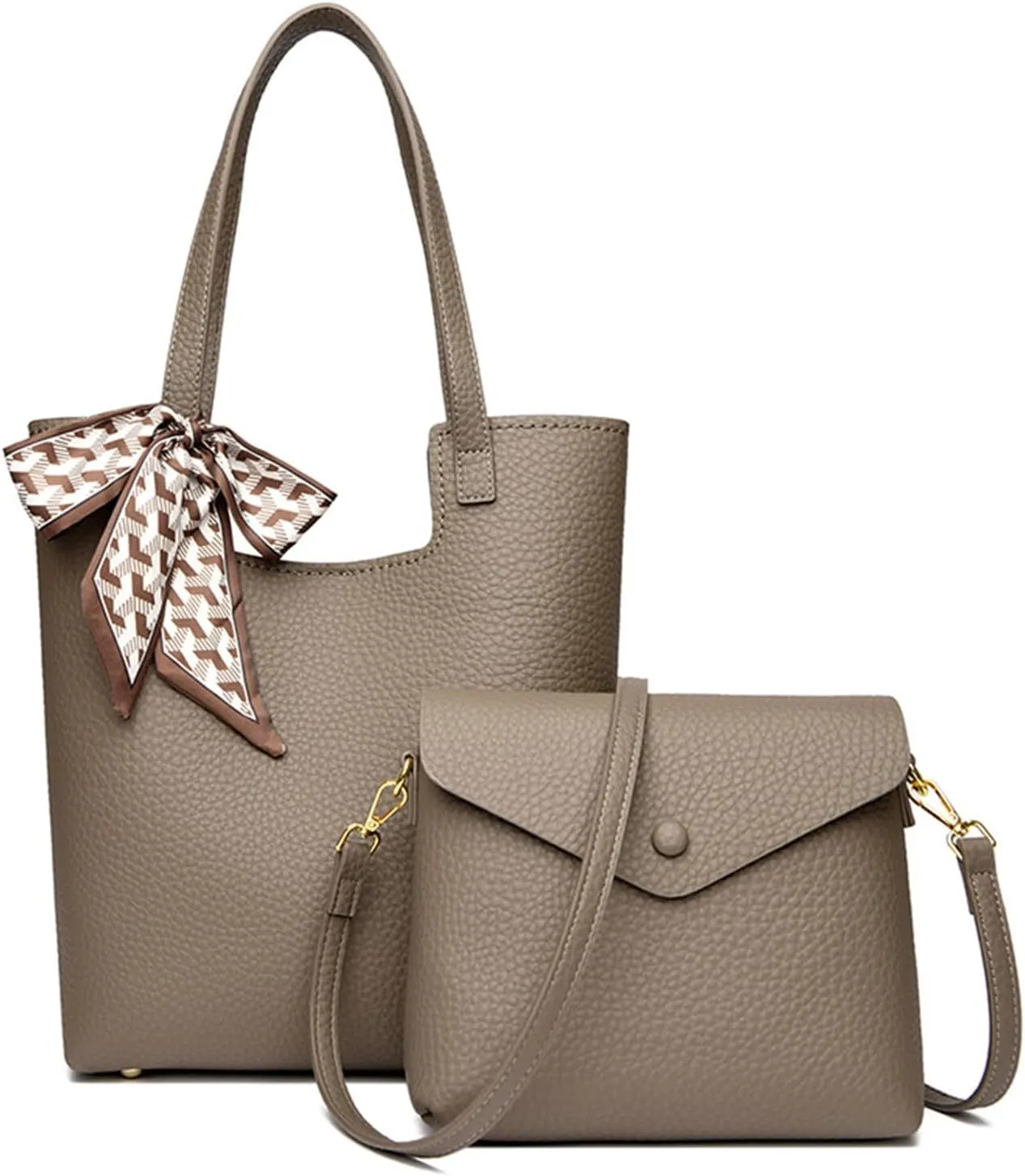CORIOS Women's PU Leather Handbag Waterproof Shoulder Bags Elegant Shoulder Bags Handbag Retro Messenger Bag Carry Bag Lightweight Tote Bag Multifunctional Bucket Bags 2 Pieces