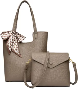 CORIOS Women's PU Leather Handbag Waterproof Shoulder Bags Elegant Shoulder Bags Handbag Retro Messenger Bag Carry Bag Lightweight Tote Bag Multifunctional Bucket Bags 2 Pieces