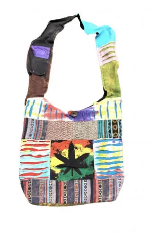 Cotton Patchwork Rasta Leaf Print Bag