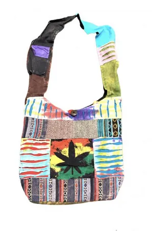 Cotton Patchwork Rasta Leaf Print Bag