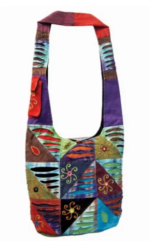 Cotton Patchwork Triangle Pattern Hobo Bag