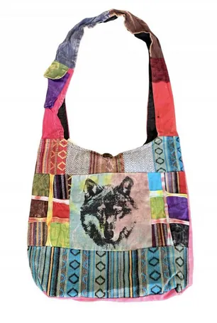 Cotton Patchwork Wolf Print Hobo Bag