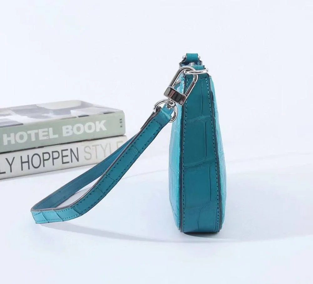 Crocodile Leather Underarm With Chain Shoulder Strap Bag Turquiose Blue