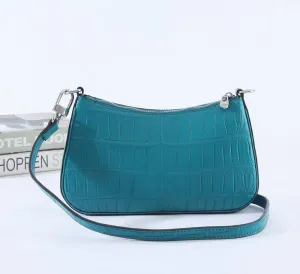 Crocodile Leather Underarm With Chain Shoulder Strap Bag Turquiose Blue