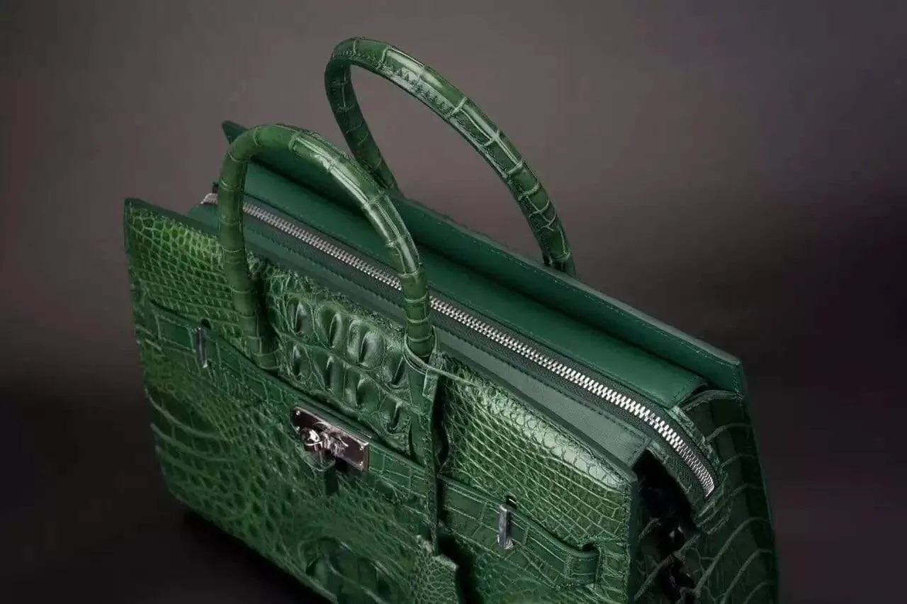 Crocodile Skin Leather Padlock Purse Office  Tote Bags For Women