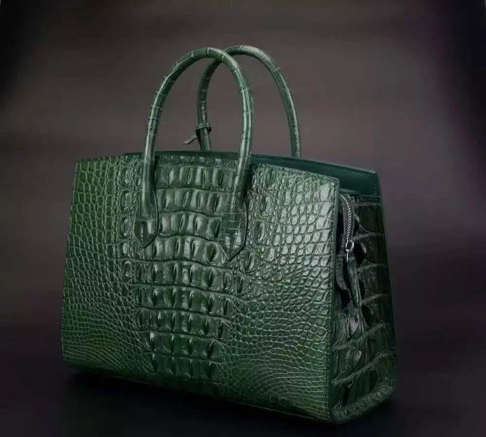 Crocodile Skin Leather Padlock Purse Office  Tote Bags For Women