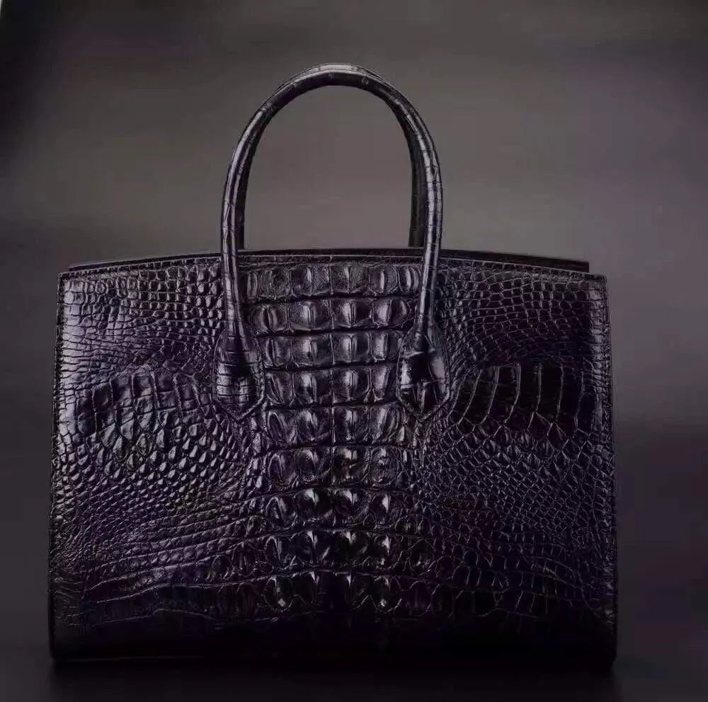 Crocodile Skin Leather Padlock Purse Office  Tote Bags For Women