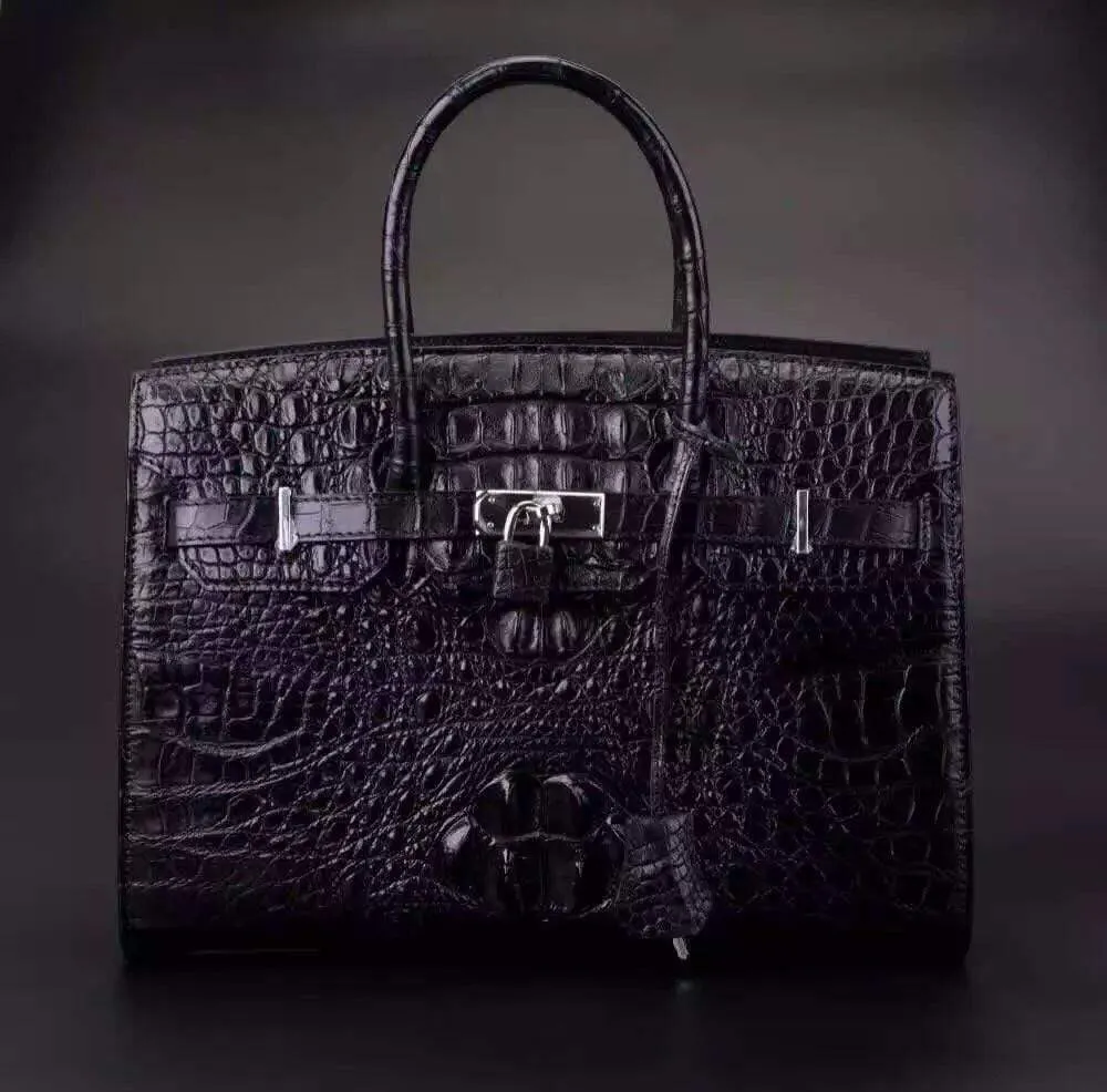 Crocodile Skin Leather Padlock Purse Office  Tote Bags For Women