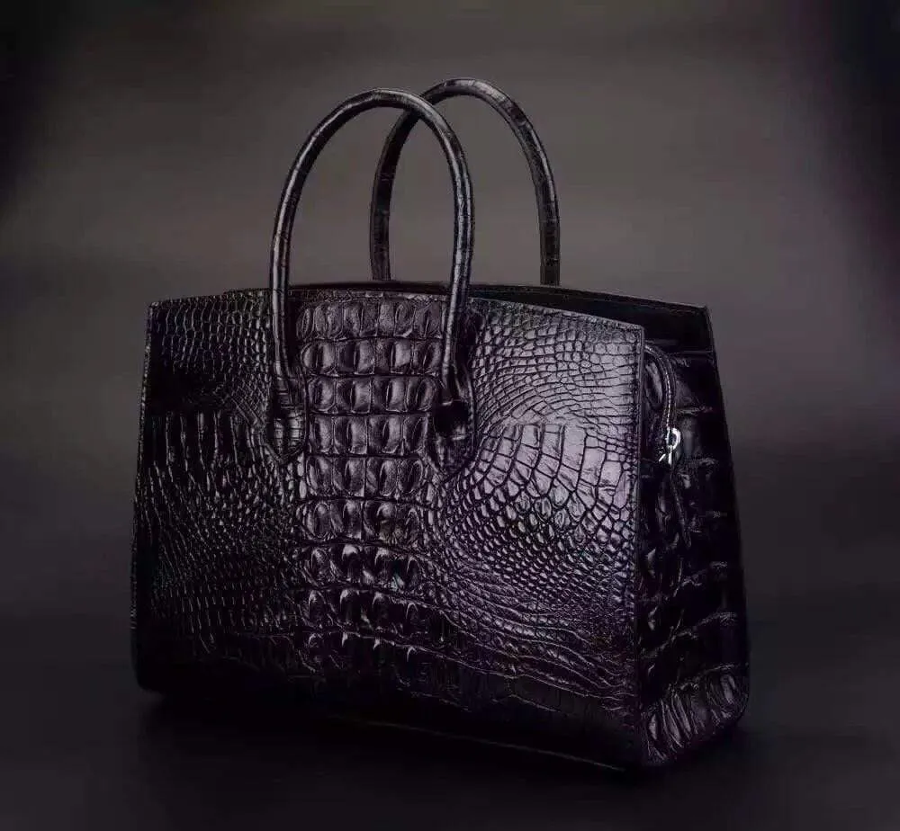 Crocodile Skin Leather Padlock Purse Office  Tote Bags For Women