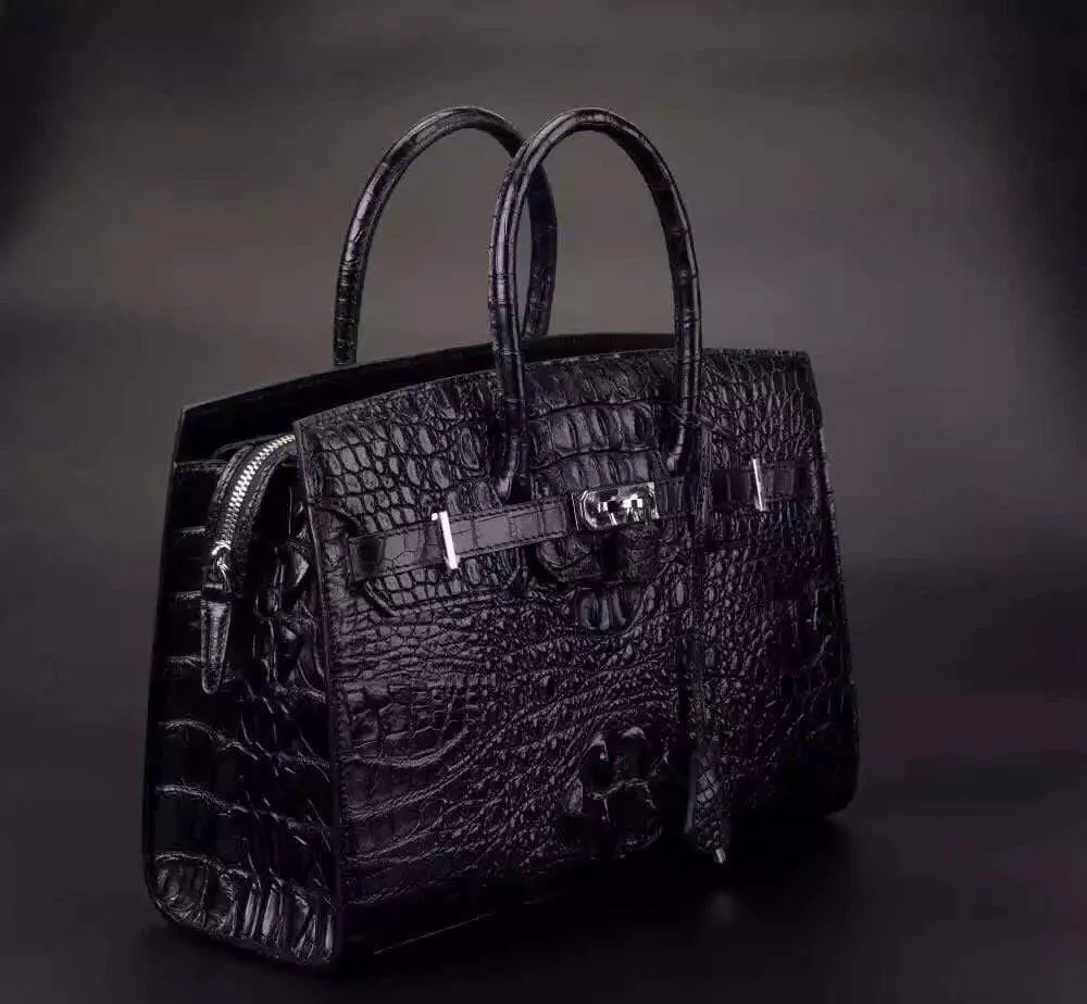Crocodile Skin Leather Padlock Purse Office  Tote Bags For Women