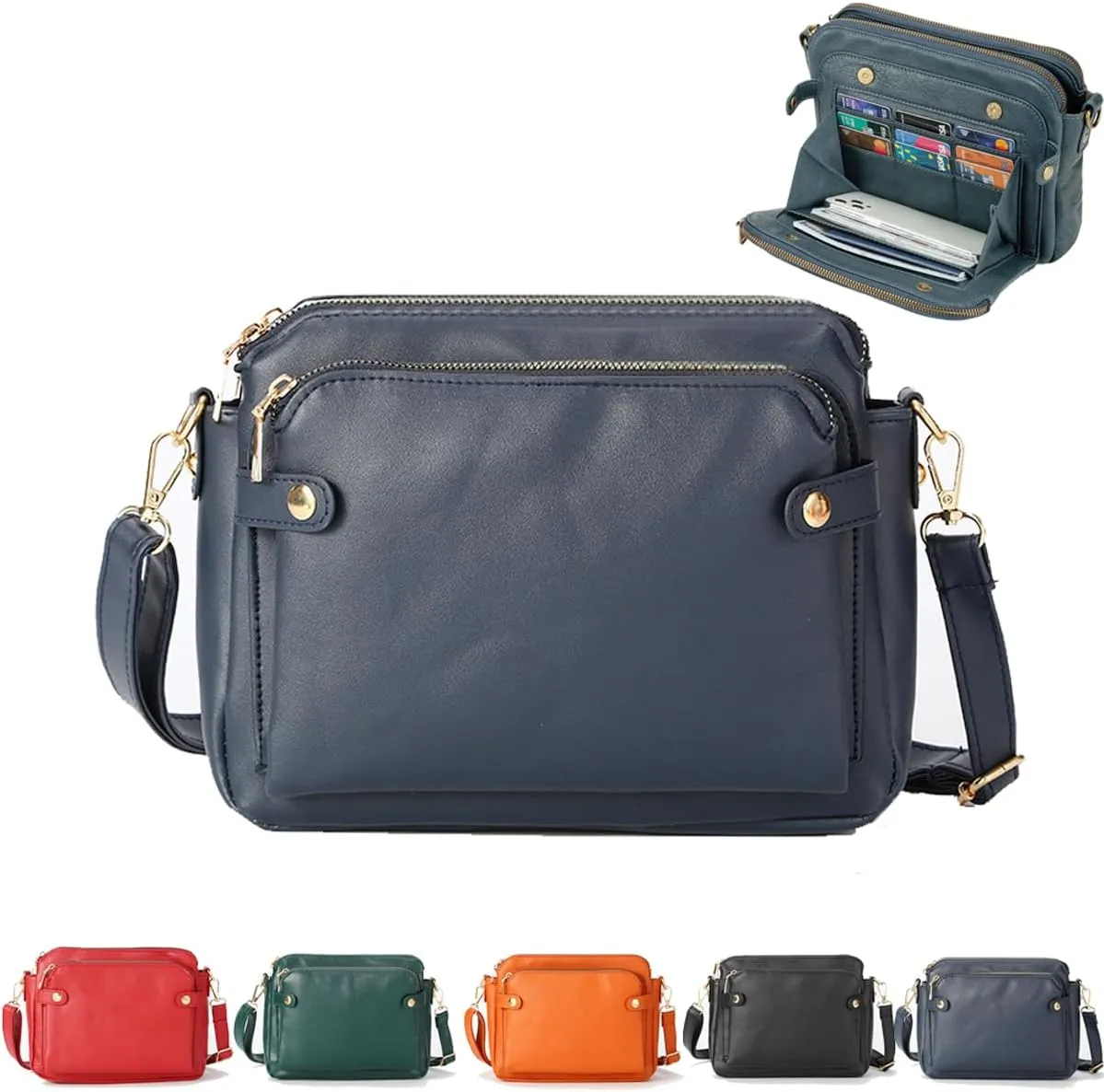 Crossbody Bags for Women, Crossbody Leather Shoulder Bags and Clutches for Women 3 Layer Crossbody Handbags