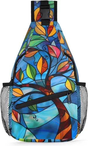 Crossbody Sling Bags for Women Men Abstract Colorful Leaves Fanny Pack Shoulder Bag Waterproof Anti Theft Bulk Chest Bag Running Hiking Athletic Trainer Travel Camping Outdoor Casual Crossbody Bags