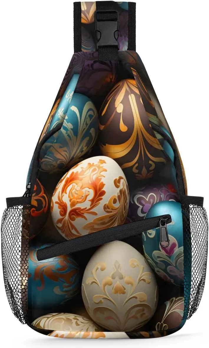 Crossbody Sling Bags for Women Men Abstract Eggs Easter Fanny Pack Shoulder Bag Waterproof Anti Theft Chest Bag Running Hiking Athletic Trainer Travel Camping Outdoor Casual Crossbody Bags