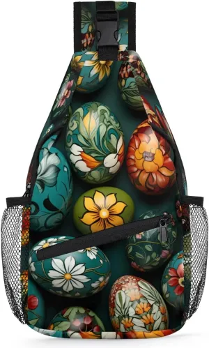 Crossbody Sling Bags for Women Men Abstract Eggs Easter Flowers Fanny Pack Shoulder Bag Waterproof Anti Theft Chest Bag Running Hiking Athletic Trainer Travel Outdoor Casual Crossbody Bags