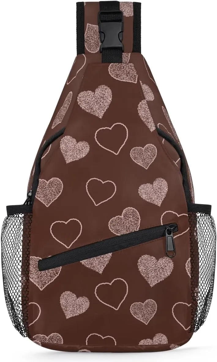 Crossbody Sling Bags for Women Men Abstract Heart Modern Fanny Pack Shoulder Bag Waterproof Anti Theft Chest Bag Running Hiking Athletic Trainer Travel Camping Outdoor Casual Crossbody Bags