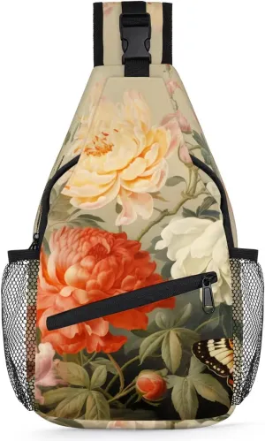 Crossbody Sling Bags for Women Men Animal Butterfly Flowers Fanny Pack Shoulder Bag Waterproof Anti Theft Bulk Chest Bag Running Hiking Athletic Trainer Travel Camping Outdoor Casual Crossbody Bags