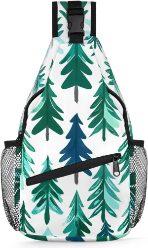 Crossbody Sling Bags for Women Men Art Trees Green Fanny Pack Shoulder Bag Waterproof Anti Theft Bulk Chest Bag Running Hiking Athletic Trainer Travel Camping Outdoor Casual Crossbody Bags