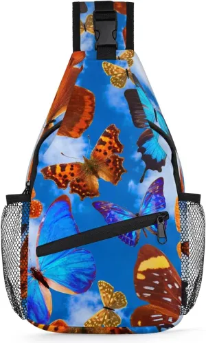 Crossbody Sling Bags for Women Men Colorful Butterfly Watercolor Fanny Pack Shoulder Bag Waterproof Anti Theft Chest Bag Running Hiking Athletic Trainer Travel Camping Outdoor Casual Crossbody Bags