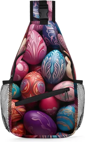 Crossbody Sling Bags for Women Men Colorful Eggs Easter Abstract Fanny Pack Shoulder Bag Waterproof Anti Theft Chest Bag Running Hiking Athletic Trainer Travel Outdoor Casual Crossbody Bags