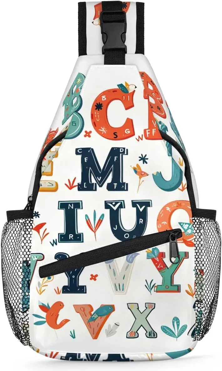 Crossbody Sling Bags for Women Men Colorful Simple Letters Fanny Pack Shoulder Bag Waterproof Anti Theft Bulk Chest Bag Running Hiking Athletic Trainer Travel Camping Outdoor Casual Crossbody Bags