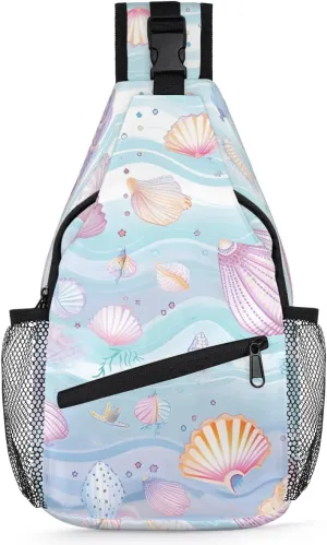 Crossbody Sling Bags for Women Men Cute Colorful Shells Fanny Pack Shoulder Bag Waterproof Anti Theft Bulk Chest Bag Running Hiking Athletic Trainer Travel Camping Outdoor Casual Crossbody Bags