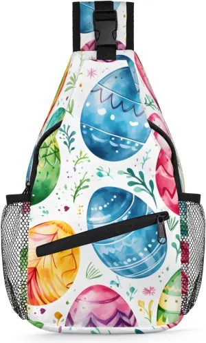 Crossbody Sling Bags for Women Men Easter Egg Watercolor Colorful Fanny Pack Shoulder Bag Waterproof Anti Theft Chest Bag Running Hiking Athletic Trainer Travel Camping Outdoor Casual Crossbody Bags