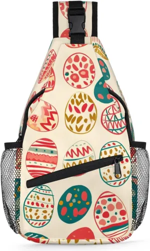 Crossbody Sling Bags for Women Men Easter Eggs Colorful Fanny Pack Shoulder Bag Waterproof Anti Theft Chest Bag Running Hiking Athletic Trainer Travel Camping Outdoor Casual Crossbody Bags