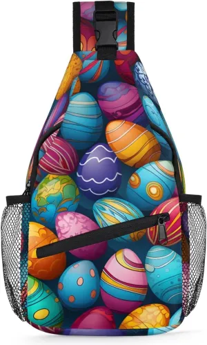 Crossbody Sling Bags for Women Men Eggs Colorful Easter Abstract Fanny Pack Shoulder Bag Waterproof Anti Theft Chest Bag Running Hiking Athletic Trainer Travel Outdoor Casual Crossbody Bags