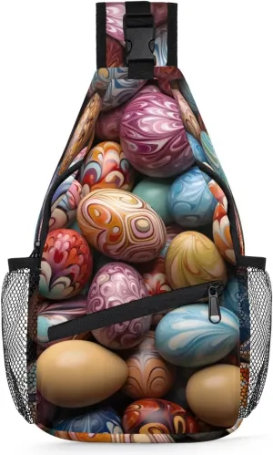 Crossbody Sling Bags for Women Men Eggs Easter Abstract Fanny Pack Shoulder Bag Waterproof Anti Theft Chest Bag Running Hiking Athletic Trainer Travel Outdoor Casual Crossbody Bags