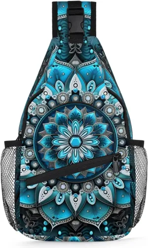 Crossbody Sling Bags for Women Men Ethnic Blue Texture Fanny Pack Shoulder Bag Waterproof Anti Theft Bulk Chest Bag Running Hiking Athletic Trainer Travel Camping Outdoor Casual Crossbody Bags