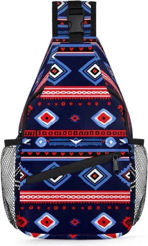 Crossbody Sling Bags for Women Men Ethnic Colorful Fanny Pack Shoulder Bag Waterproof Anti Theft Bulk Chest Bag Running Hiking Athletic Trainer Travel Camping Outdoor Casual Crossbody Bags