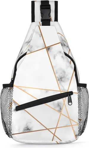 Crossbody Sling Bags for Women Men Geometric Marble Fanny Pack Shoulder Bag Waterproof Anti Theft Bulk Chest Bag Running Hiking Athletic Trainer Travel Camping Outdoor Casual Crossbody Bags