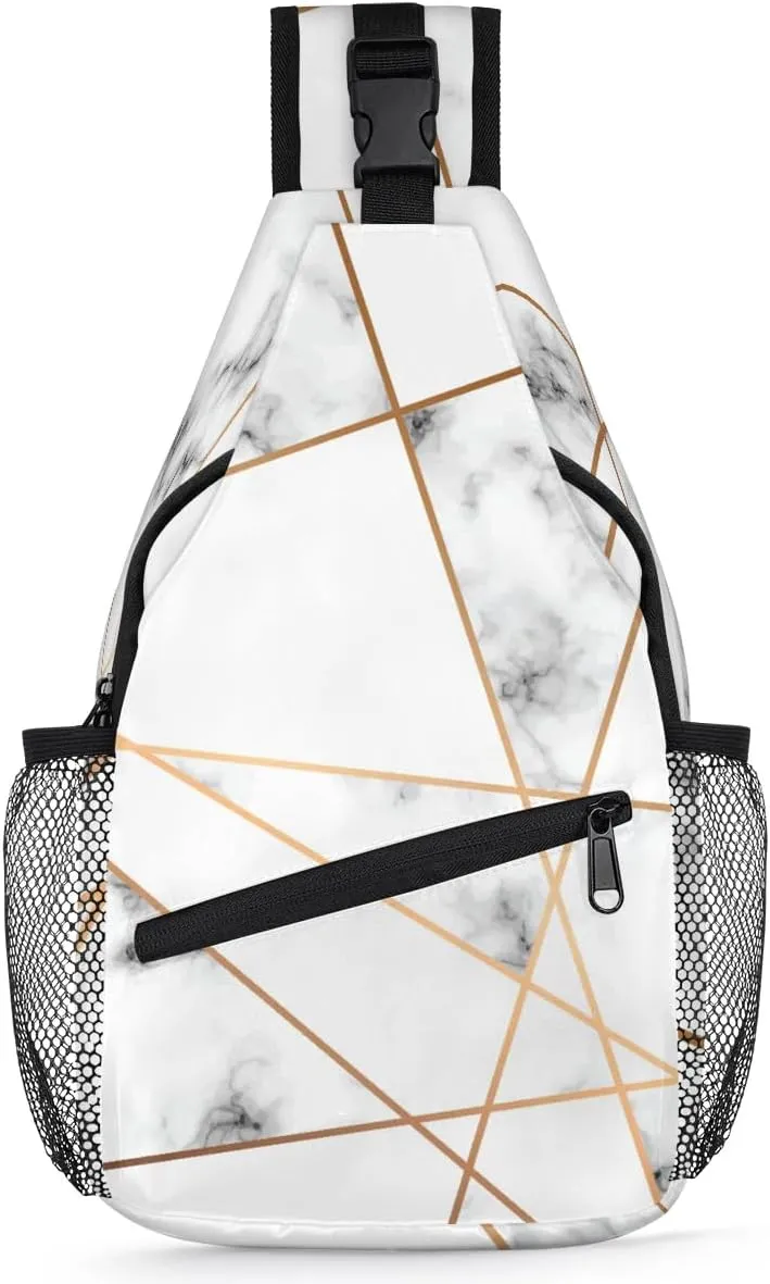 Crossbody Sling Bags for Women Men Geometric Marble Fanny Pack Shoulder Bag Waterproof Anti Theft Bulk Chest Bag Running Hiking Athletic Trainer Travel Camping Outdoor Casual Crossbody Bags