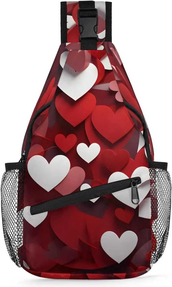 Crossbody Sling Bags for Women Men Valentine's Day Red White Fanny Pack Shoulder Bag Waterproof Anti Theft Chest Bag Running Hiking Athletic Trainer Travel Outdoor Casual Crossbody Bags