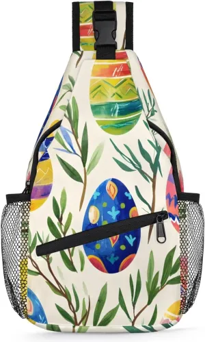 Crossbody Sling Bags for Women Men Watercolor Easter Egg Colorful Fanny Pack Shoulder Bag Waterproof Anti Theft Chest Bag Running Hiking Athletic Trainer Travel Camping Outdoor Casual Crossbody Bags