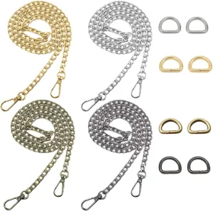 Csirnto Bag Chain, Pack of 4, Chain Carry Strap with Carabiner Hook, 8 Pieces, D Ring Chain Bag, Replacement Carry Strap, Metal Shoulder Strap, Chain Strap for Bags, Handbag, Shoulder Bag
