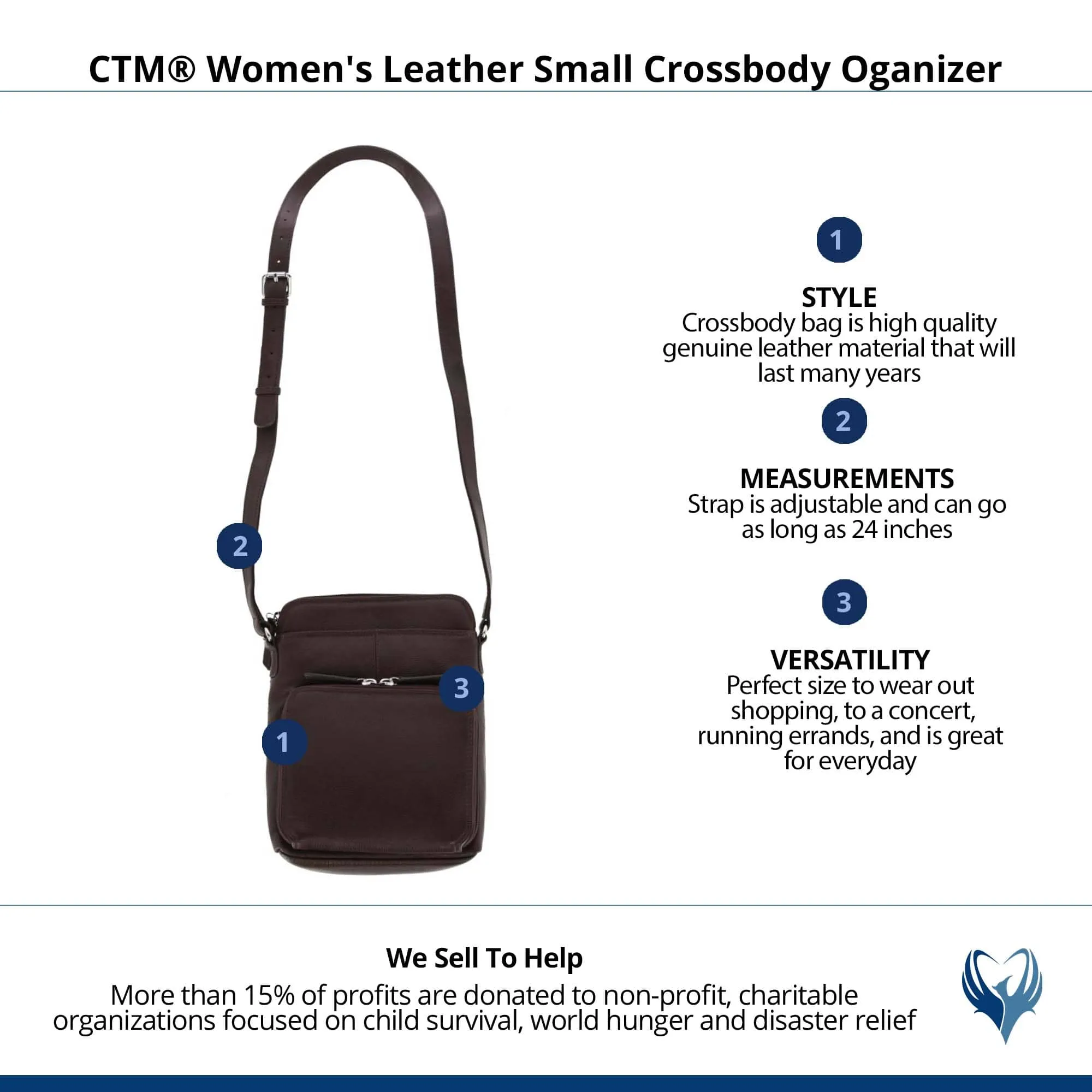CTM® Women's Leather Small Crossbody Oganizer