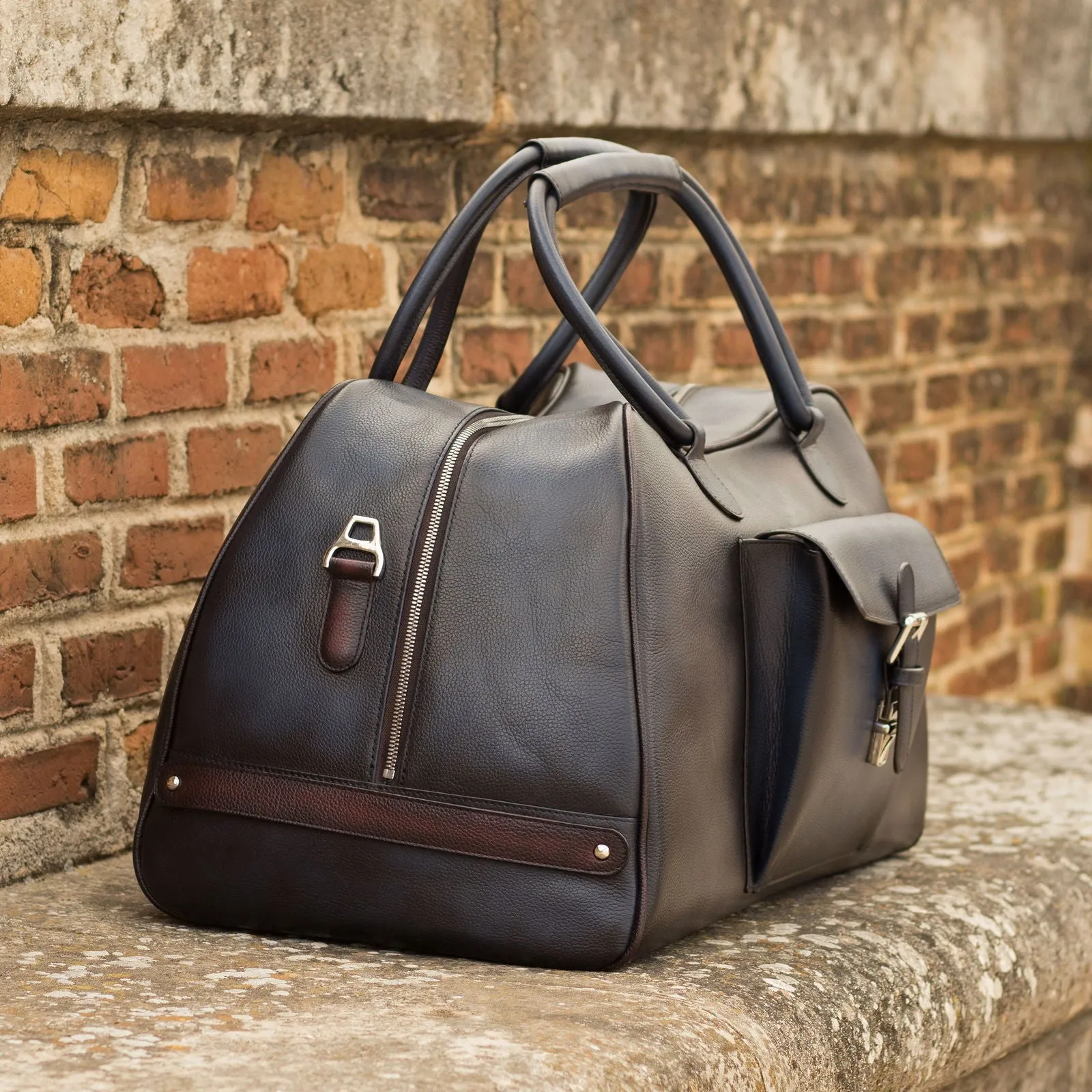 Custom Travel Sport Duffle Bag Leather Burgundy Grey 5225
